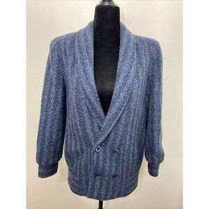 Alpaca Wool Woman M 9 Blazer Peacoat Vintage 90s Blue Jacket Striped